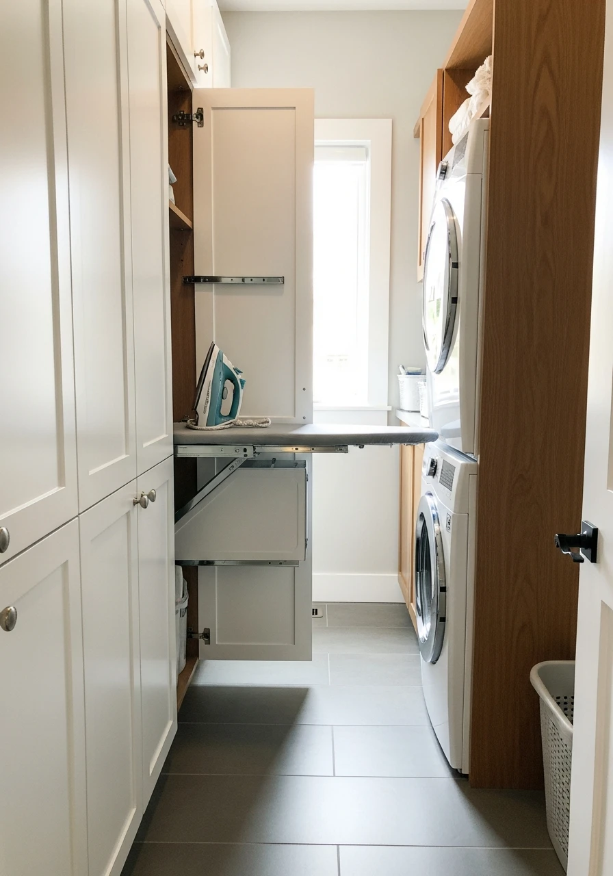 Hidden Ironing Board - 50 Genius Narrow Laundry Room Ideas That Maximize Every Inch