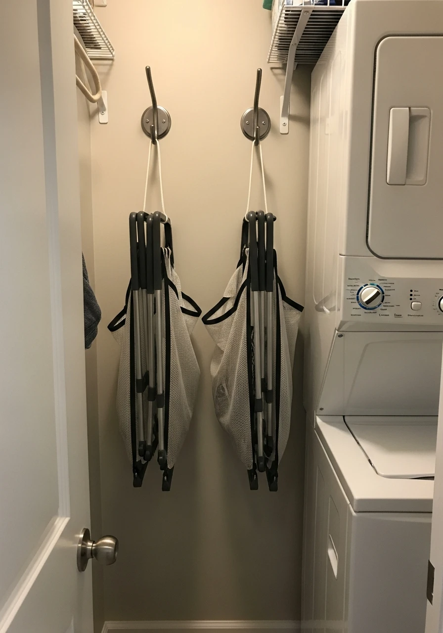 Hang Collapsible Carts - 50 Genius Narrow Laundry Room Ideas That Maximize Every Inch