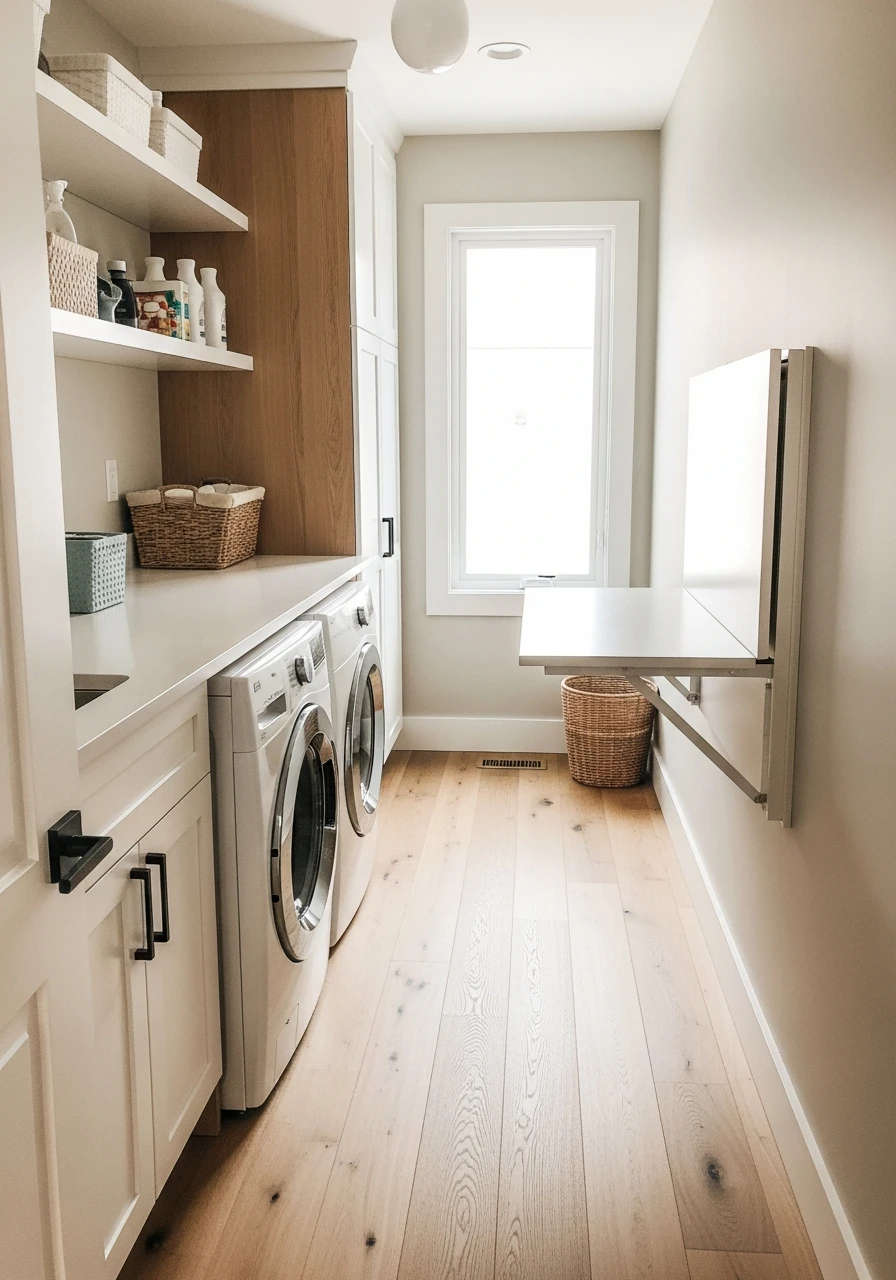 Counter Opposite Machines - 50 Genius Narrow Laundry Room Ideas That Maximize Every Inch