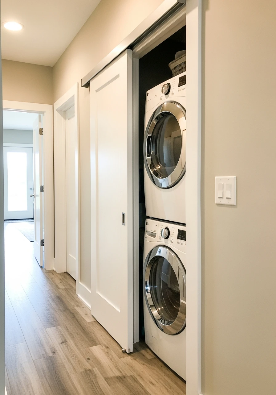 Hide It With Sliding Doors - 50 Genius Narrow Laundry Room Ideas That Maximize Every Inch