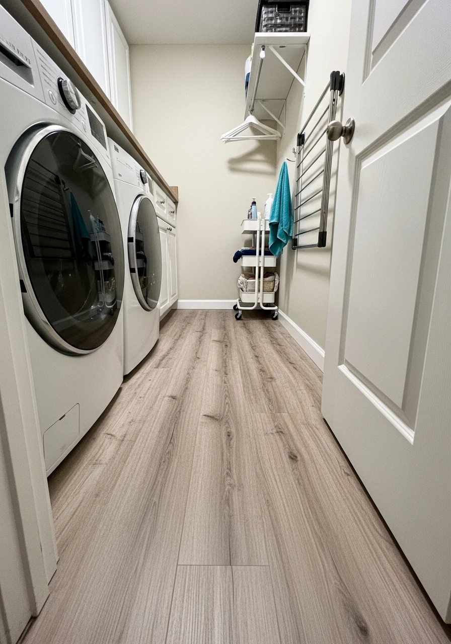 Durable Flooring Needed - 50 Genius Narrow Laundry Room Ideas That Maximize Every Inch