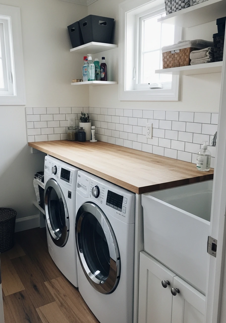Simple Backsplash Tile - 50 Genius Narrow Laundry Room Ideas That Maximize Every Inch