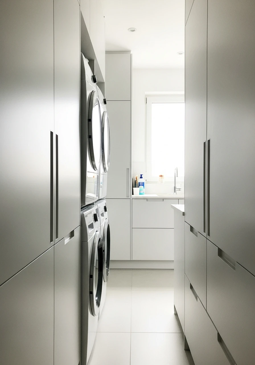 Sleek, Minimal Hardware - 50 Genius Narrow Laundry Room Ideas That Maximize Every Inch