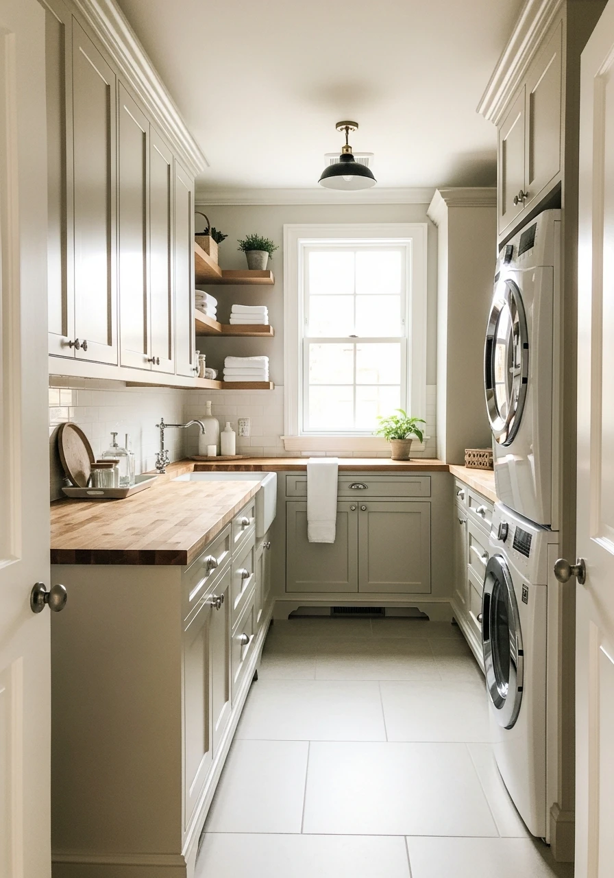 Warm Neutral Cabinets - 50 Genius Narrow Laundry Room Ideas That Maximize Every Inch