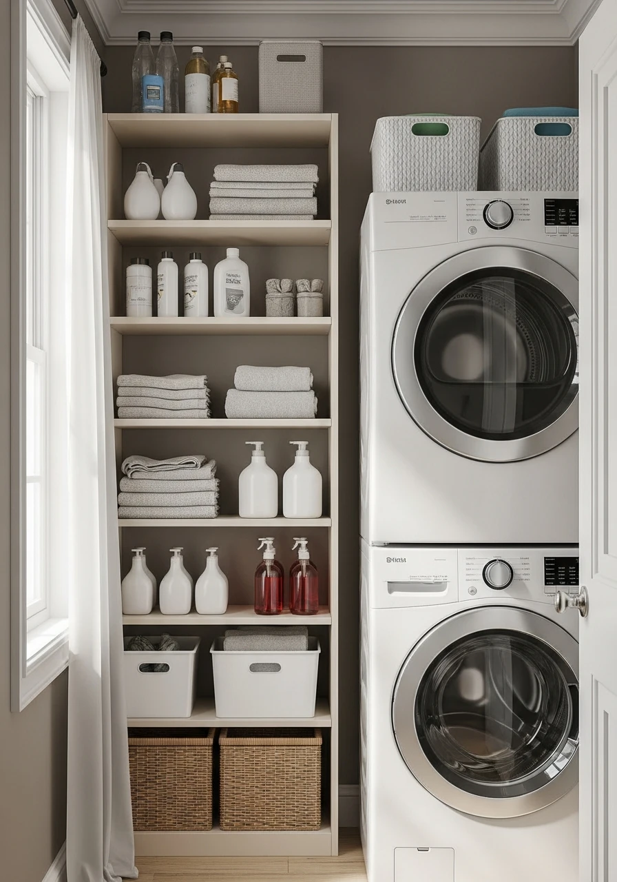 Corner Storage, High Shelves - 50 Genius Narrow Laundry Room Ideas That Maximize Every Inch
