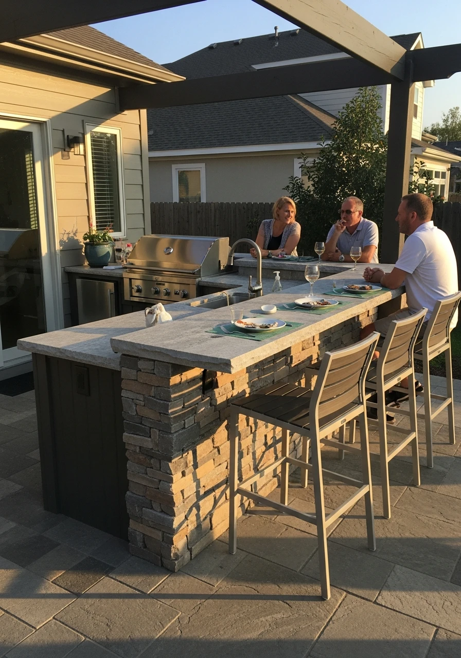 Bar Seating For Guests - 50 Outdoor Kitchen Design Ideas For A High-End Patio Look