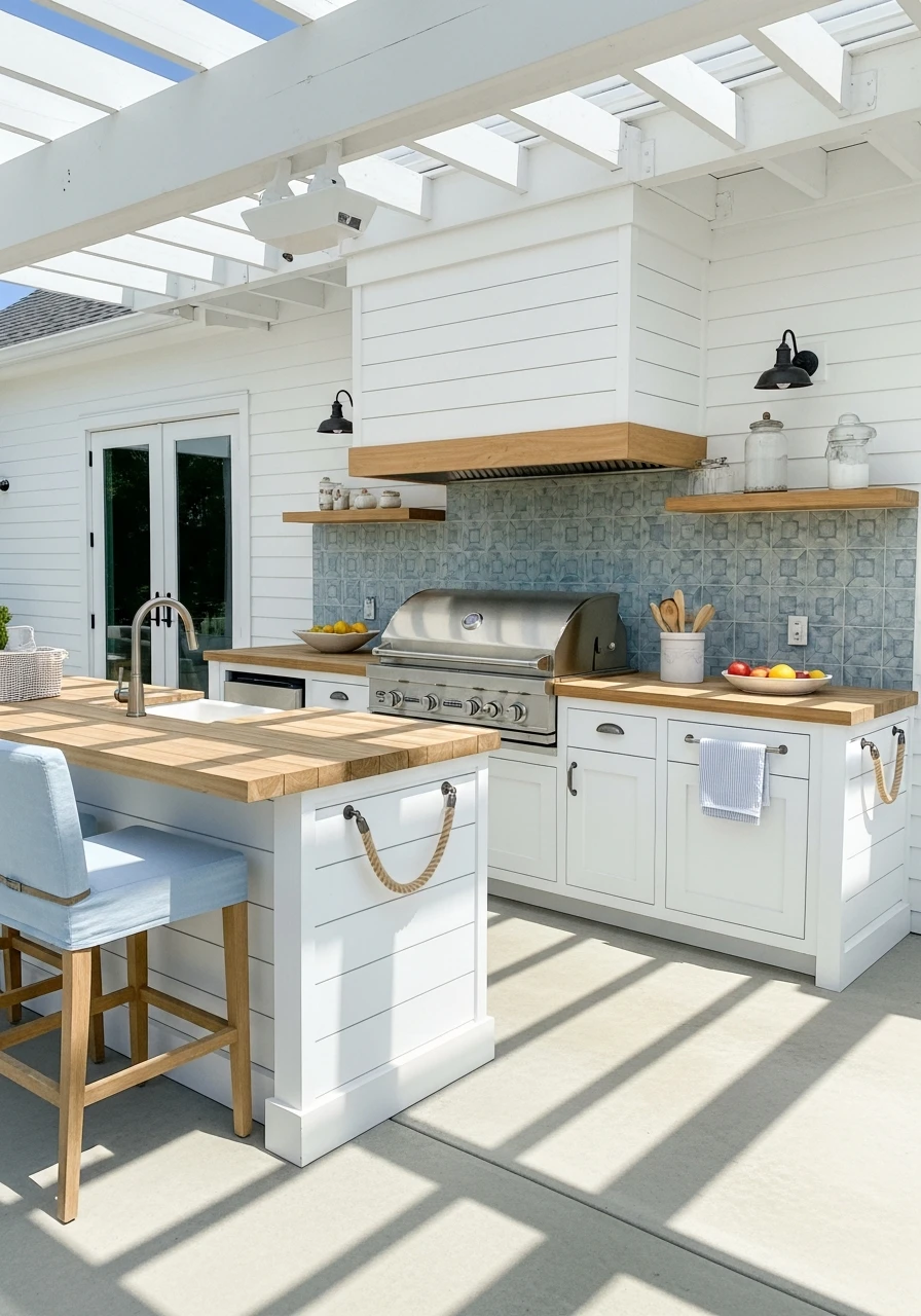 Light Coastal Kitchen Vibe - 50 Outdoor Kitchen Design Ideas For A High-End Patio Look