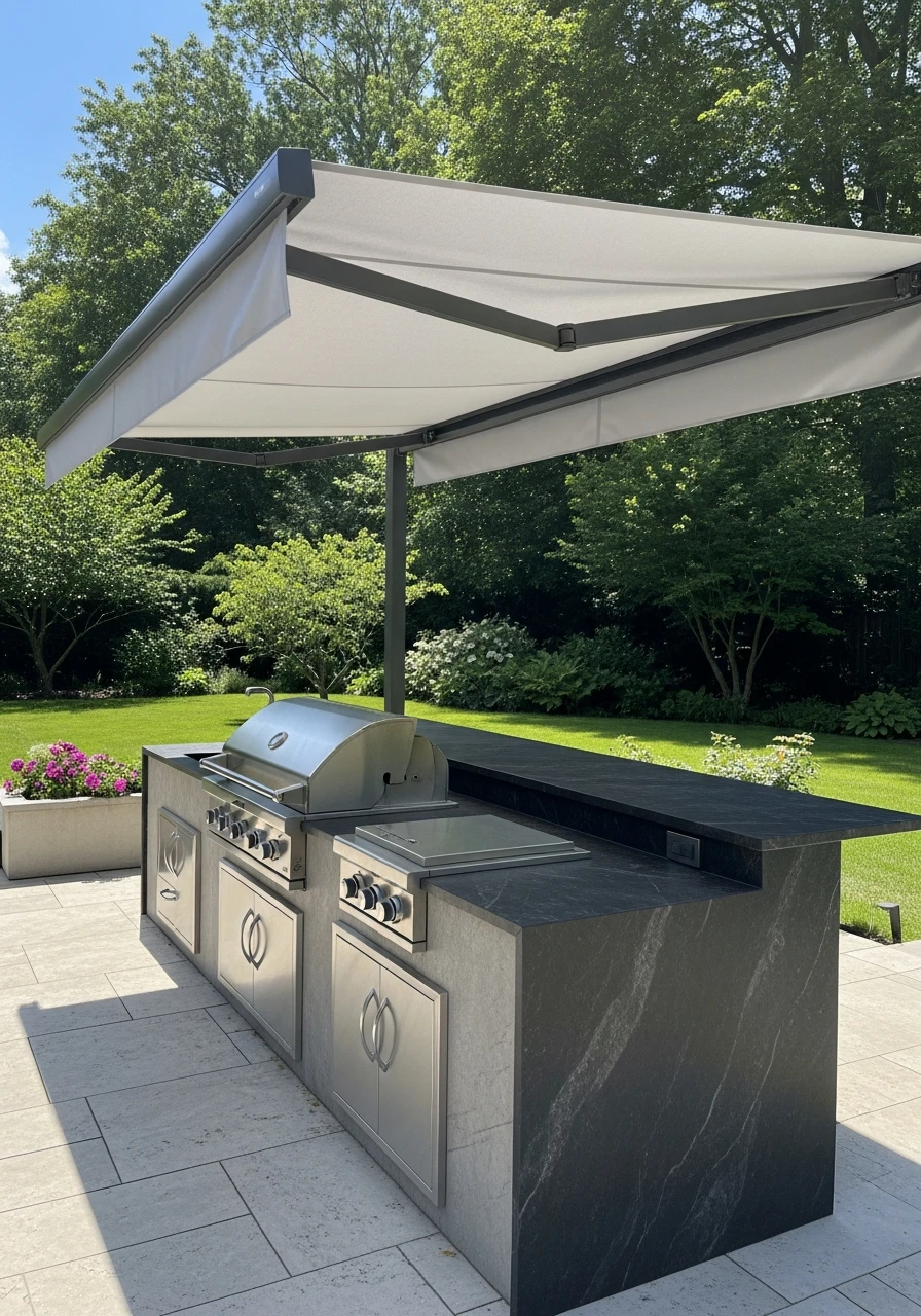 Flexible Retractable Shade - 50 Outdoor Kitchen Design Ideas For A High-End Patio Look