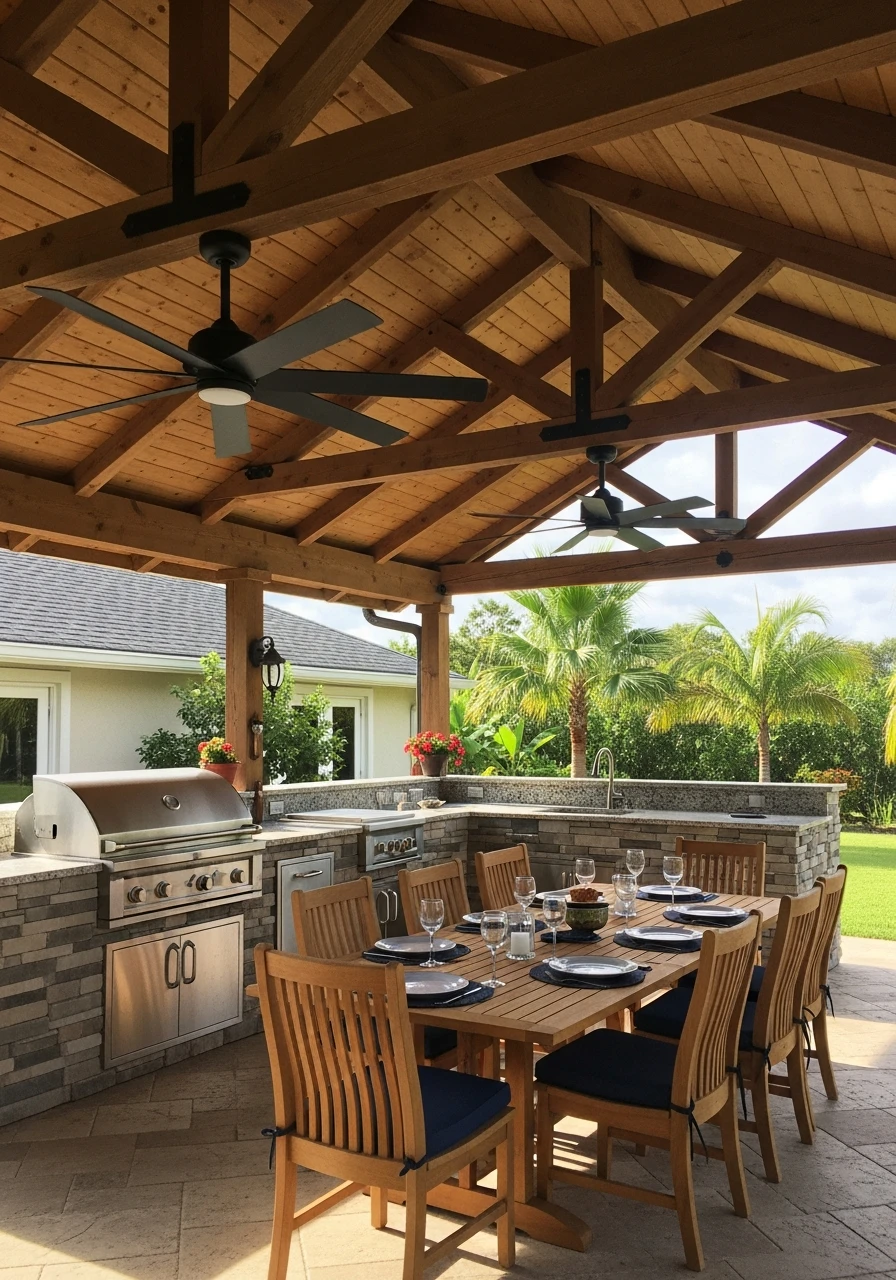 Install Outdoor Ceiling Fans - 50 Outdoor Kitchen Design Ideas For A High-End Patio Look