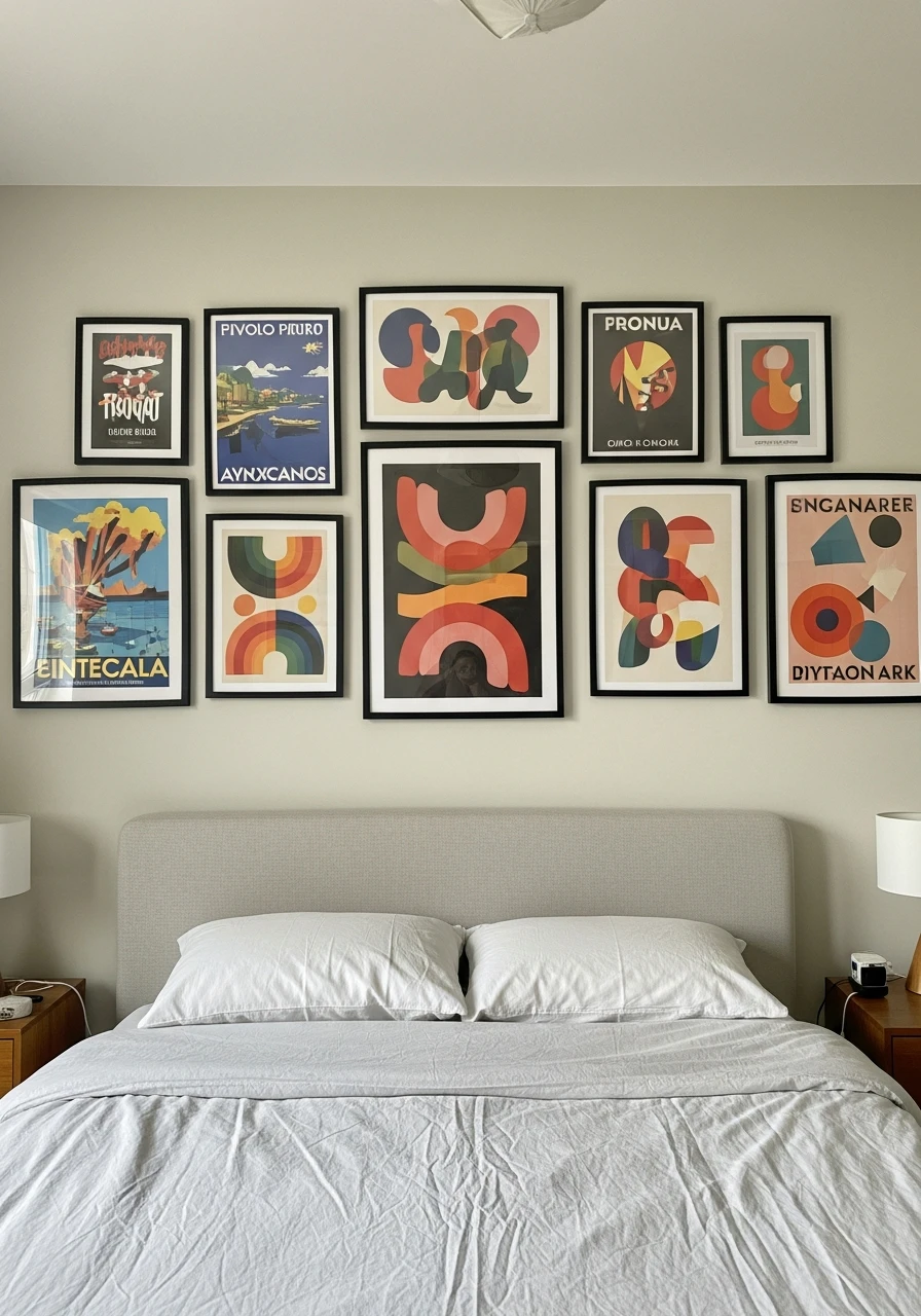 Character With Vintage Posters - 50 Genius Over the Bed Wall Decor Ideas That Look Expensive
