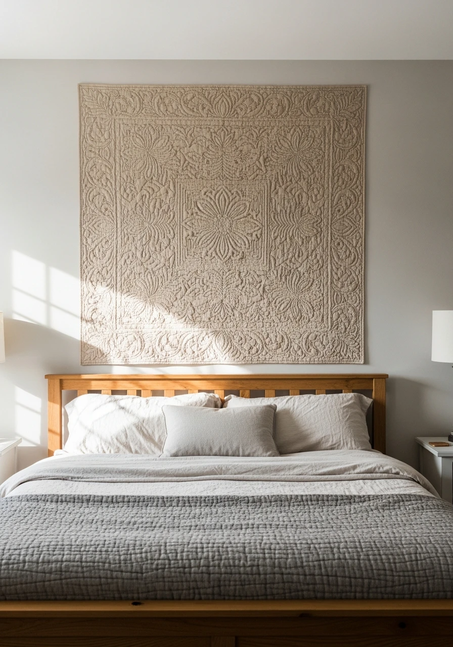 Depth From Quilted Art - 50 Genius Over the Bed Wall Decor Ideas That Look Expensive