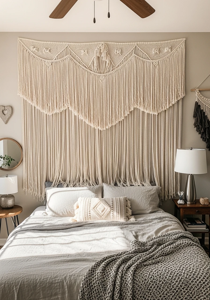 Movement With Fringe Textile - 50 Genius Over the Bed Wall Decor Ideas That Look Expensive