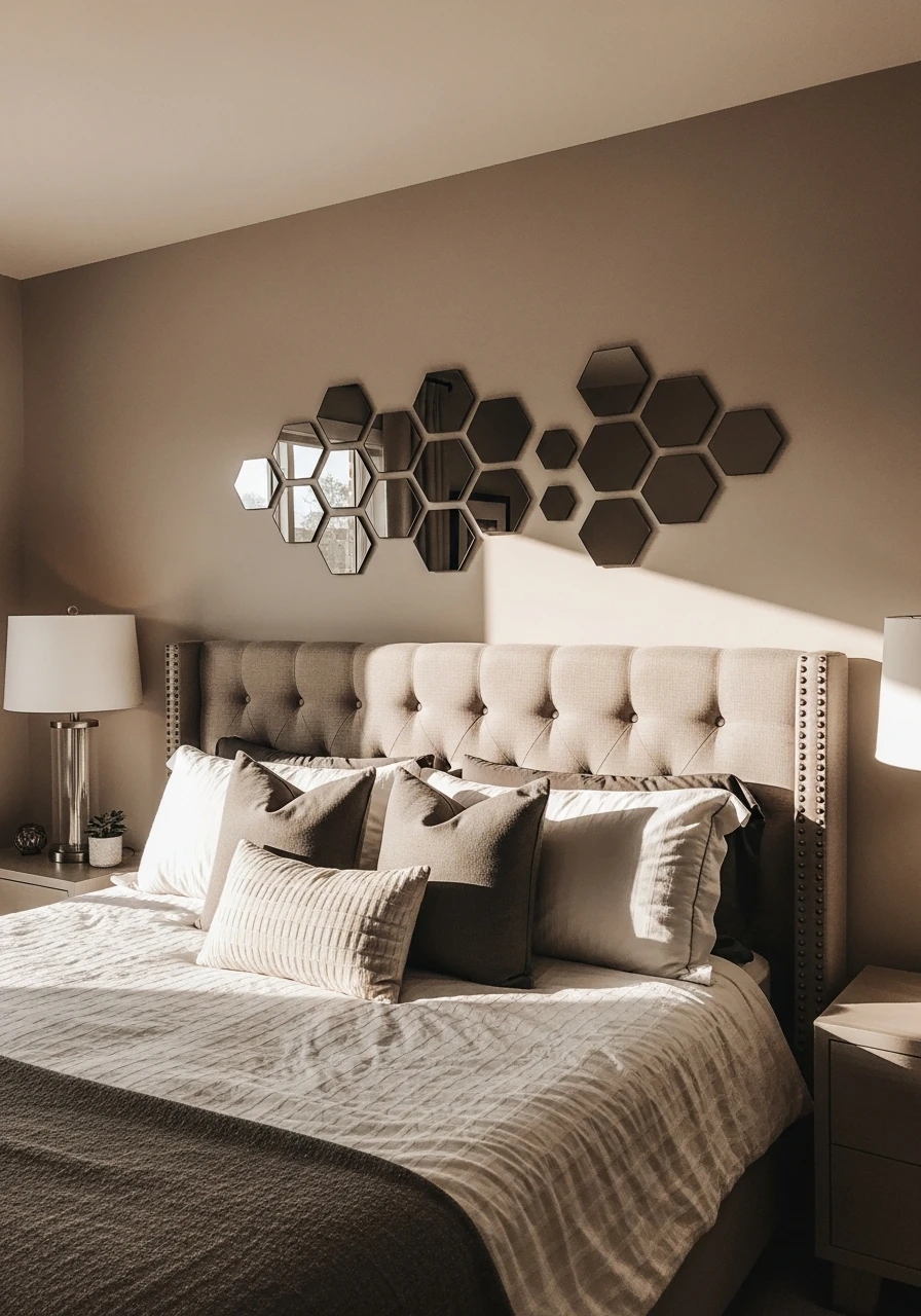 Multiple Mirrors Add Depth - 50 Genius Over the Bed Wall Decor Ideas That Look Expensive