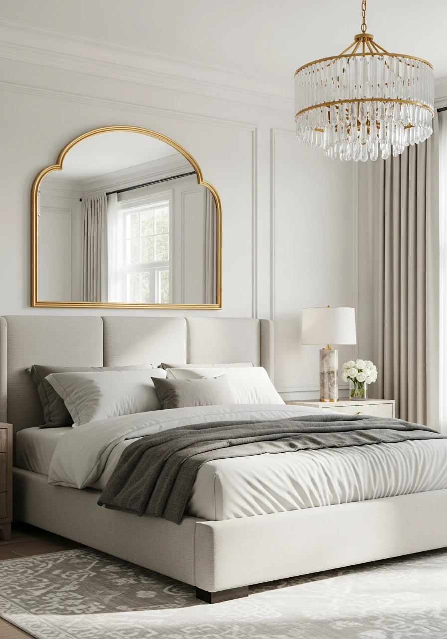 Elegant Arched Wall Mirror - 50 Genius Over the Bed Wall Decor Ideas That Look Expensive