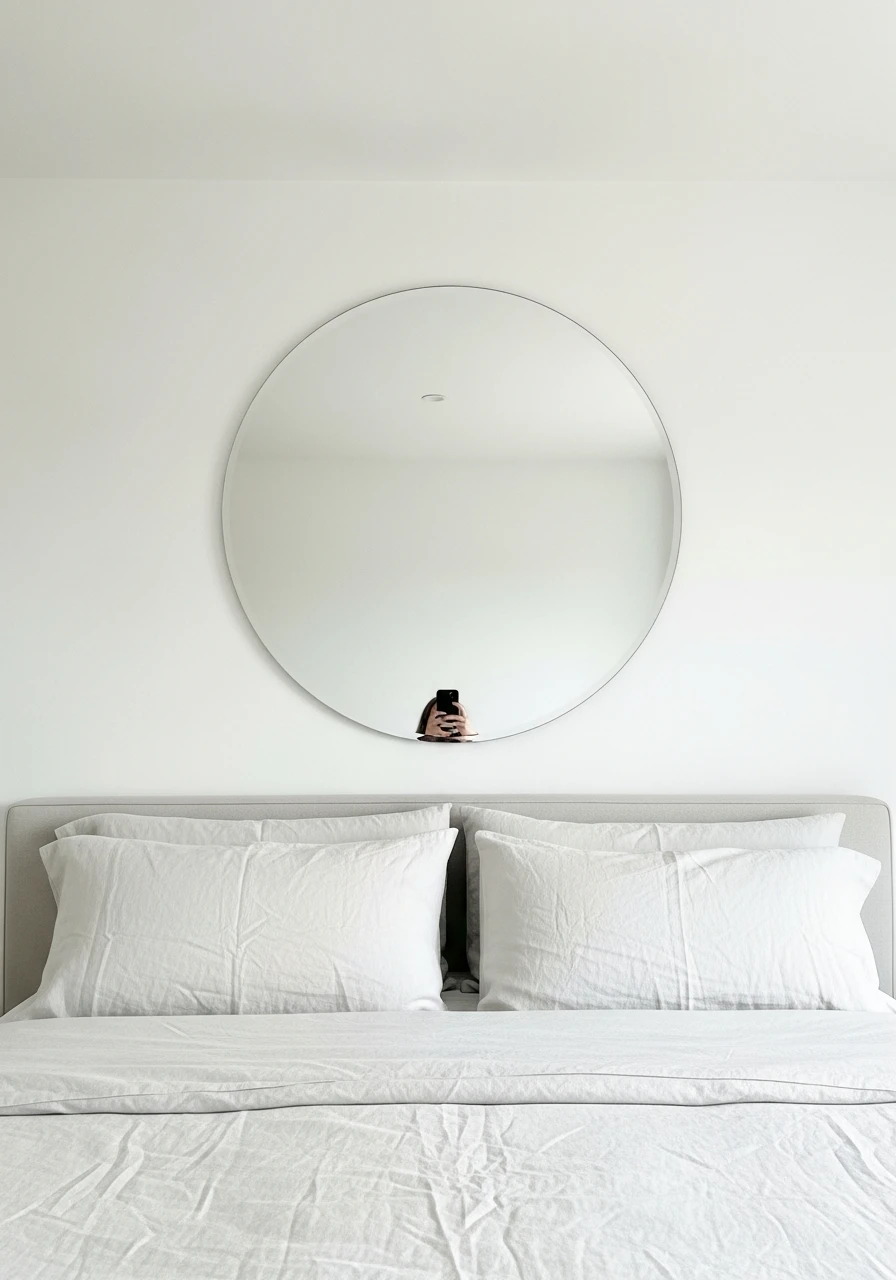 Simple Round Mirror Look - 50 Genius Over the Bed Wall Decor Ideas That Look Expensive
