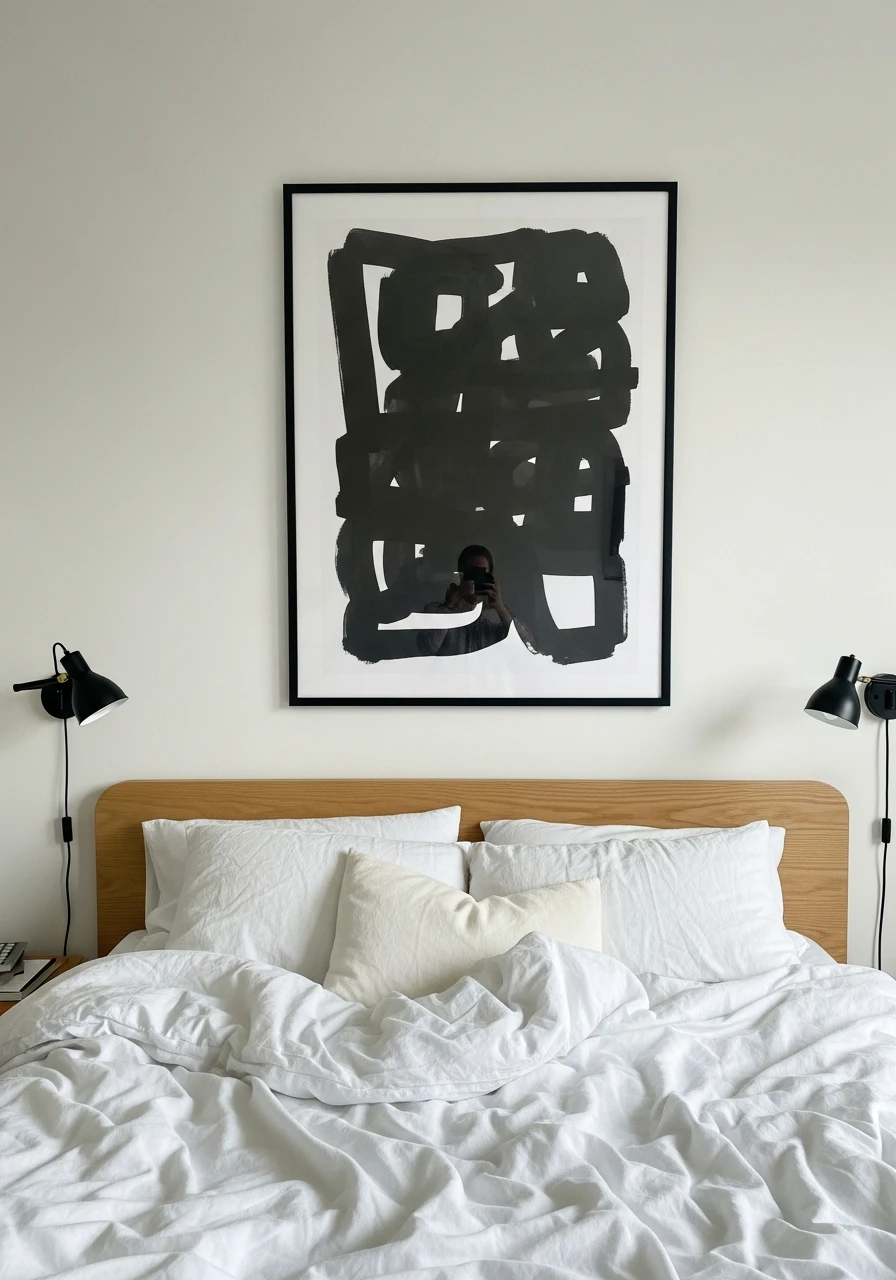 Clean Black And White Art - 50 Genius Over the Bed Wall Decor Ideas That Look Expensive