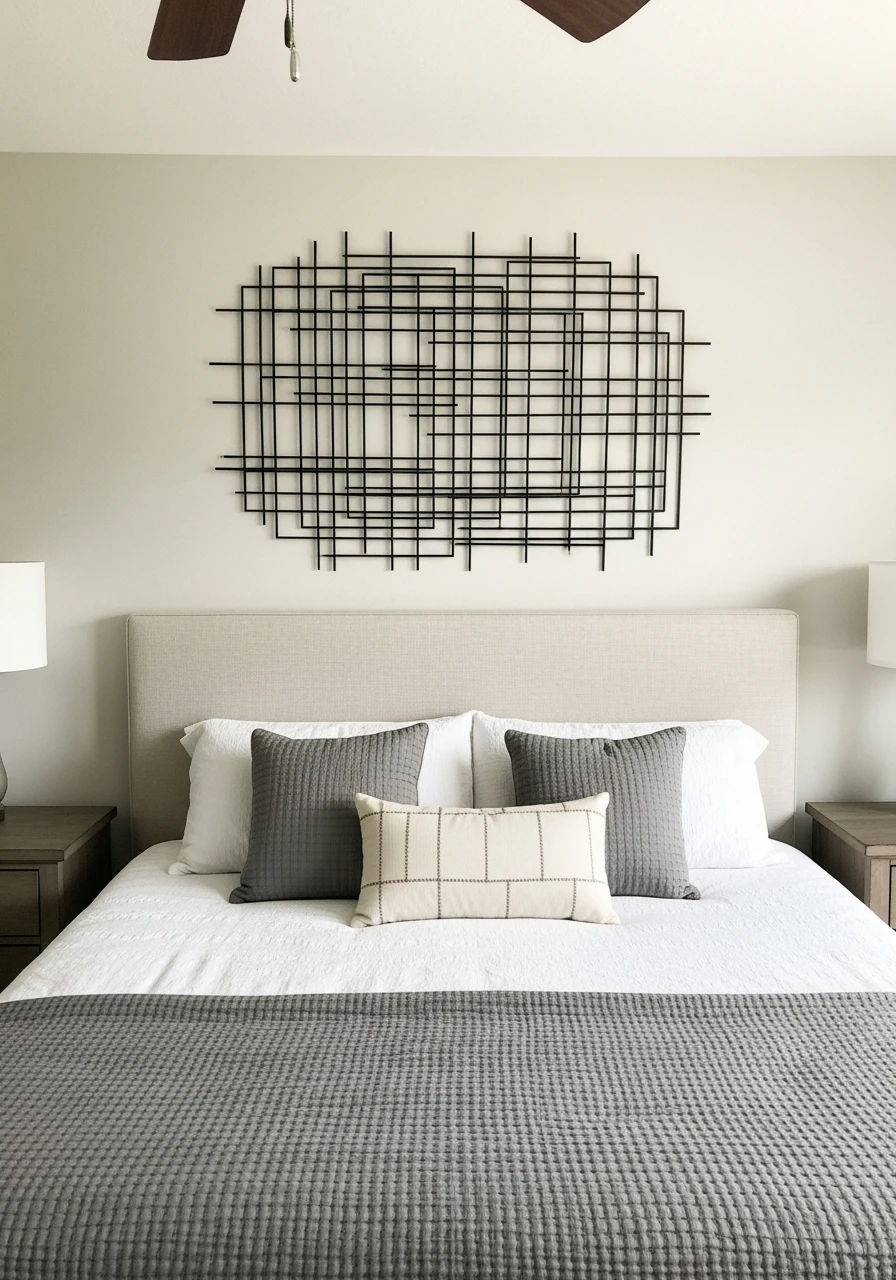 Structured Minimalist Metal Art - 50 Genius Over the Bed Wall Decor Ideas That Look Expensive