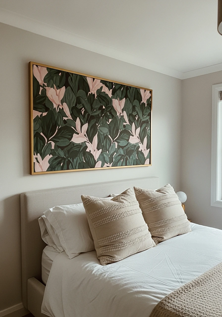 Framed Pattern Accent Panel - 50 Genius Over the Bed Wall Decor Ideas That Look Expensive