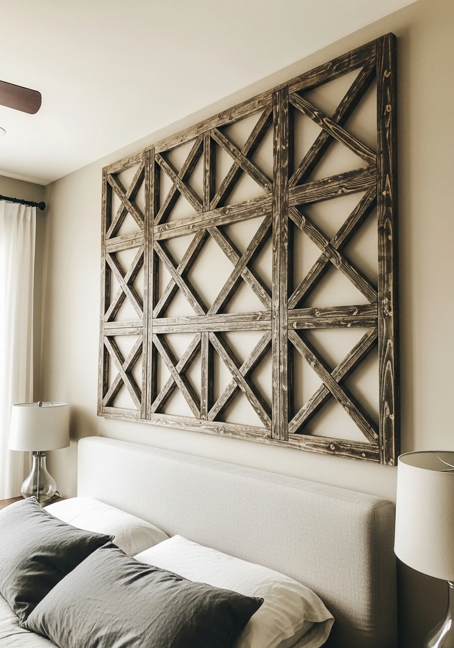 Rustic Wood Frame Structure - 50 Genius Over the Bed Wall Decor Ideas That Look Expensive