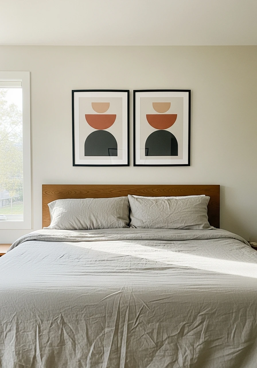 Balanced Two-Panel Diptych - 50 Genius Over the Bed Wall Decor Ideas That Look Expensive