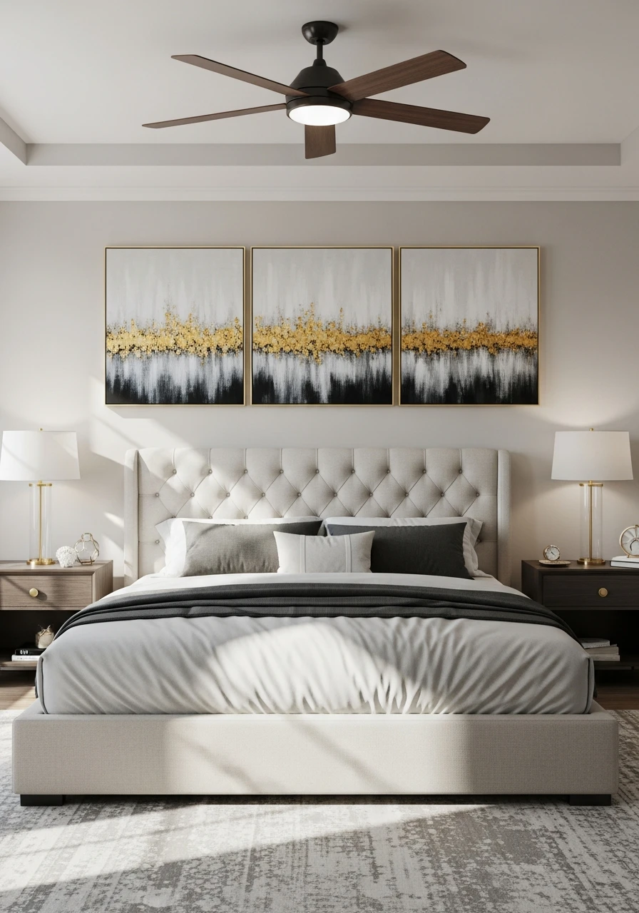 Triptych Fills Wide Walls - 50 Genius Over the Bed Wall Decor Ideas That Look Expensive
