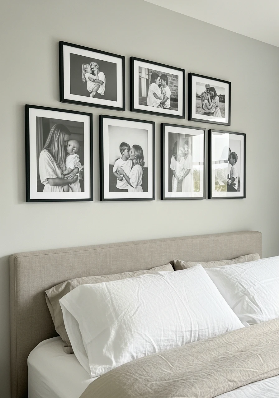 Simple B&W Photo Gallery - 50 Genius Over the Bed Wall Decor Ideas That Look Expensive