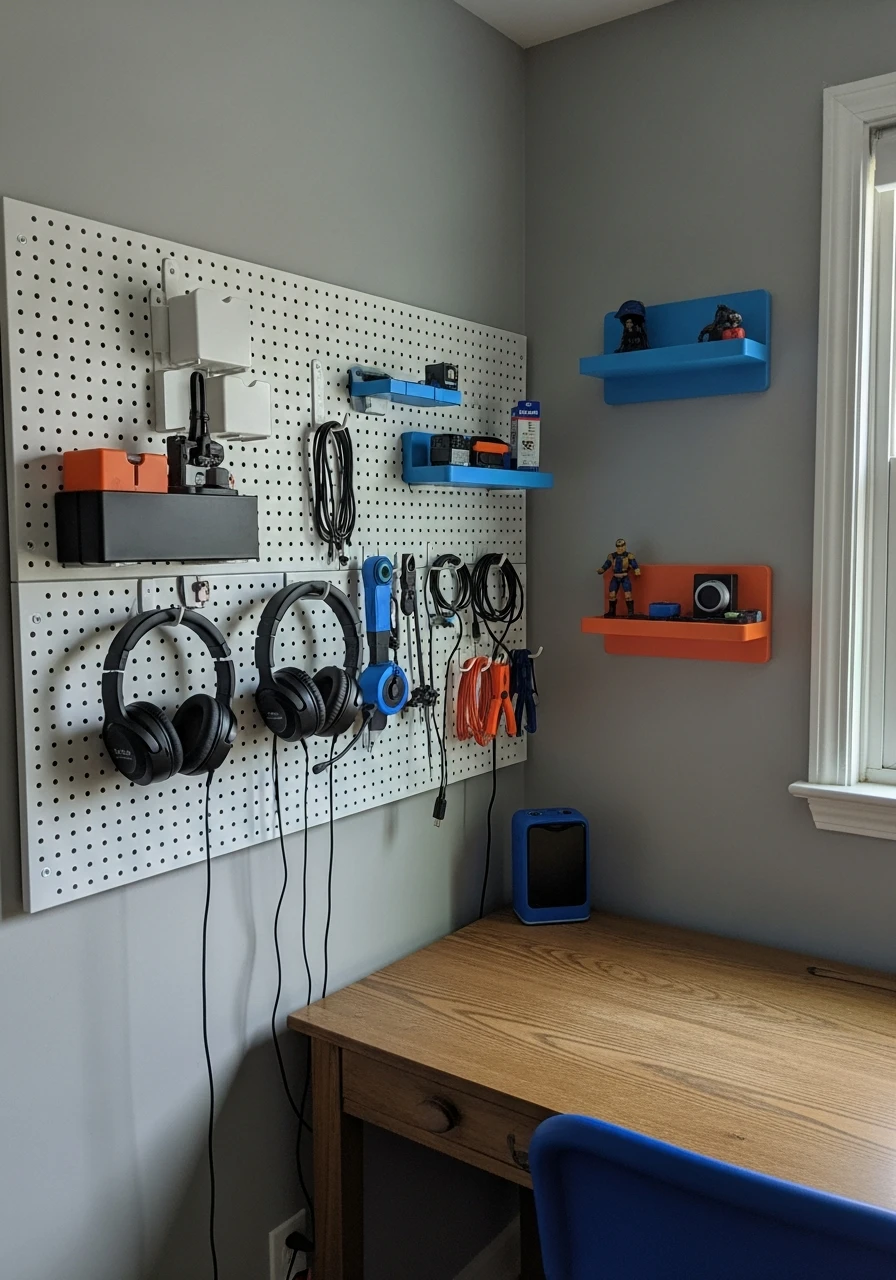 Wall Mounted Pegboard - Preteen boys bedroom ideas