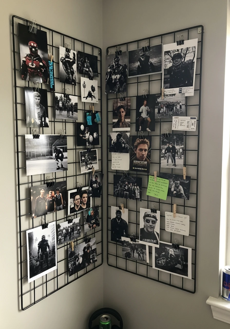 Metal Grid Photo Wall - Preteen boys bedroom ideas