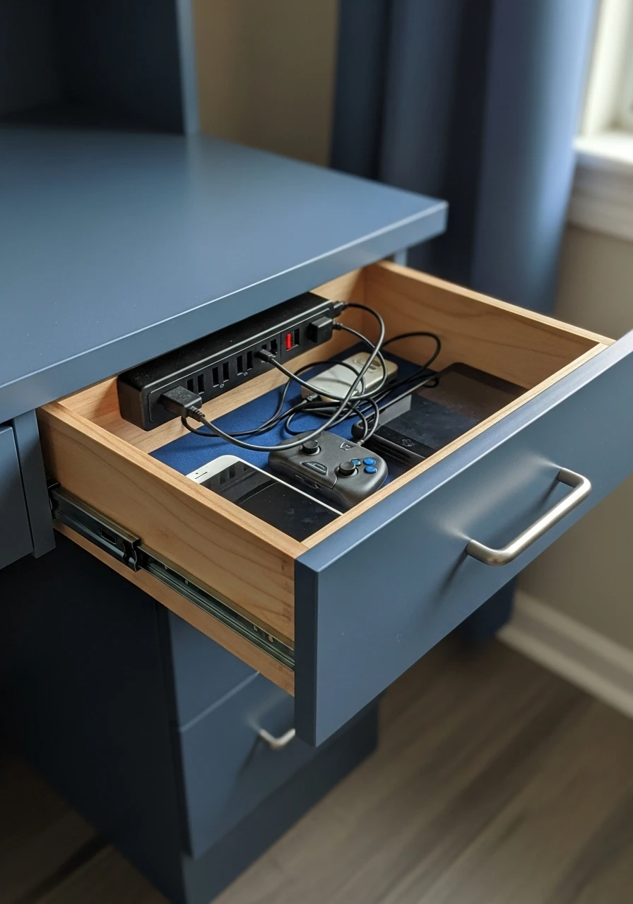 Charging Station Drawer - Preteen boys bedroom ideas