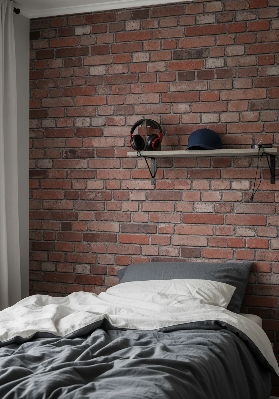 Faux Brick Wall Decals - Preteen boys bedroom ideas