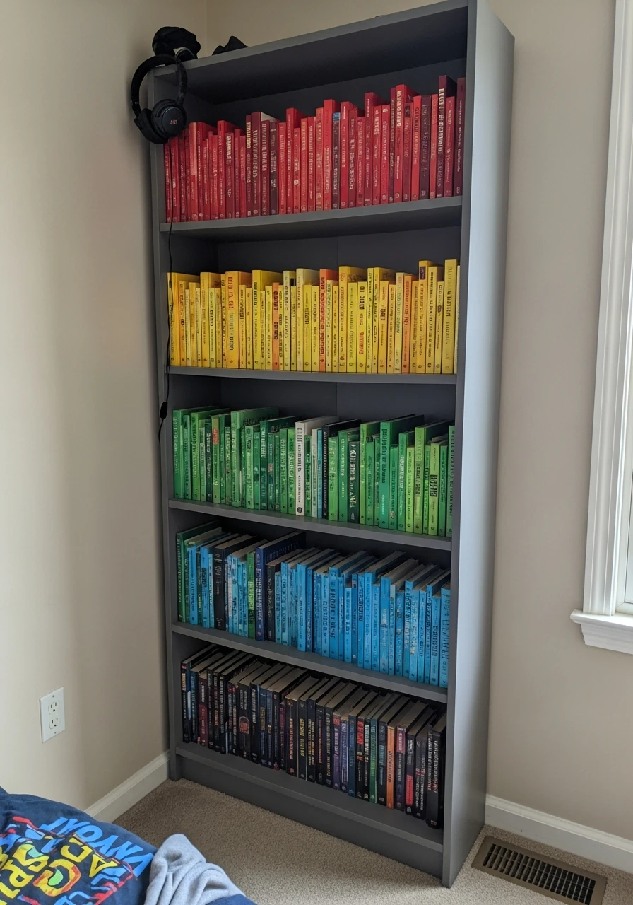 Color-Coded Bookshelves - Preteen boys bedroom ideas