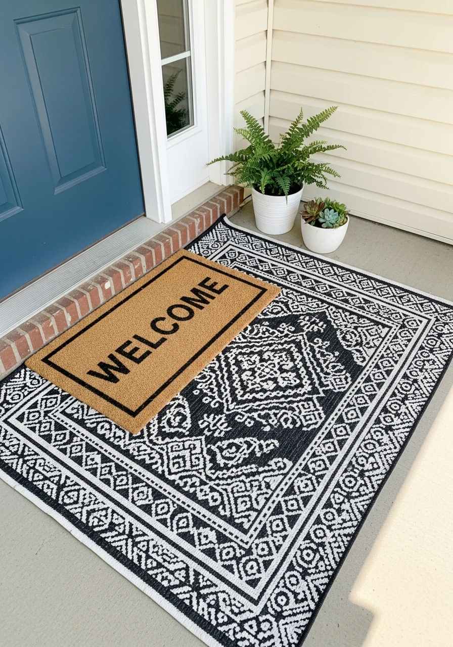 Layer Your Doormats - 50 Small Front Porch Decorating Ideas That Look Expensive (But Are Totally Budget-Friendly)