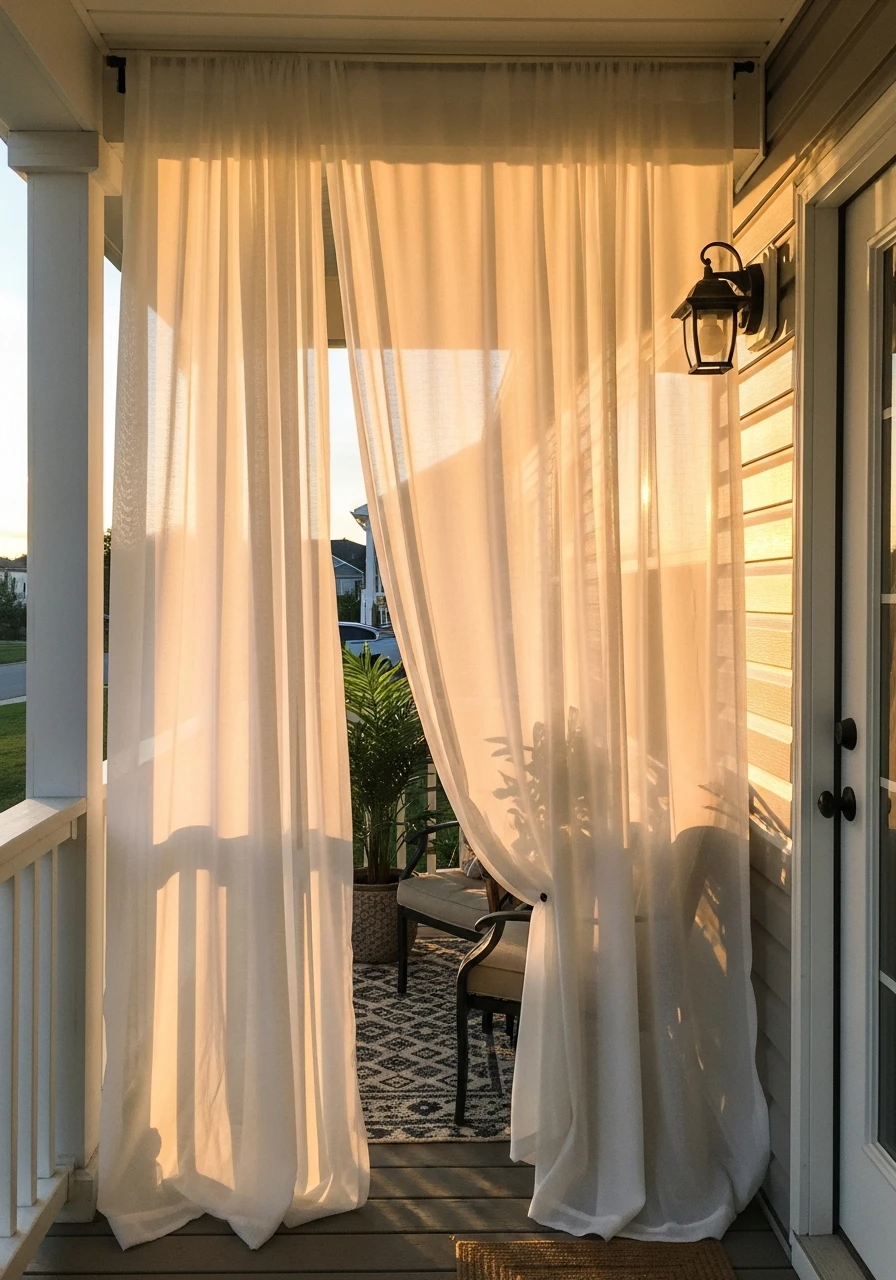 Add Sheer Curtains - 50 Small Front Porch Decorating Ideas That Look Expensive (But Are Totally Budget-Friendly)