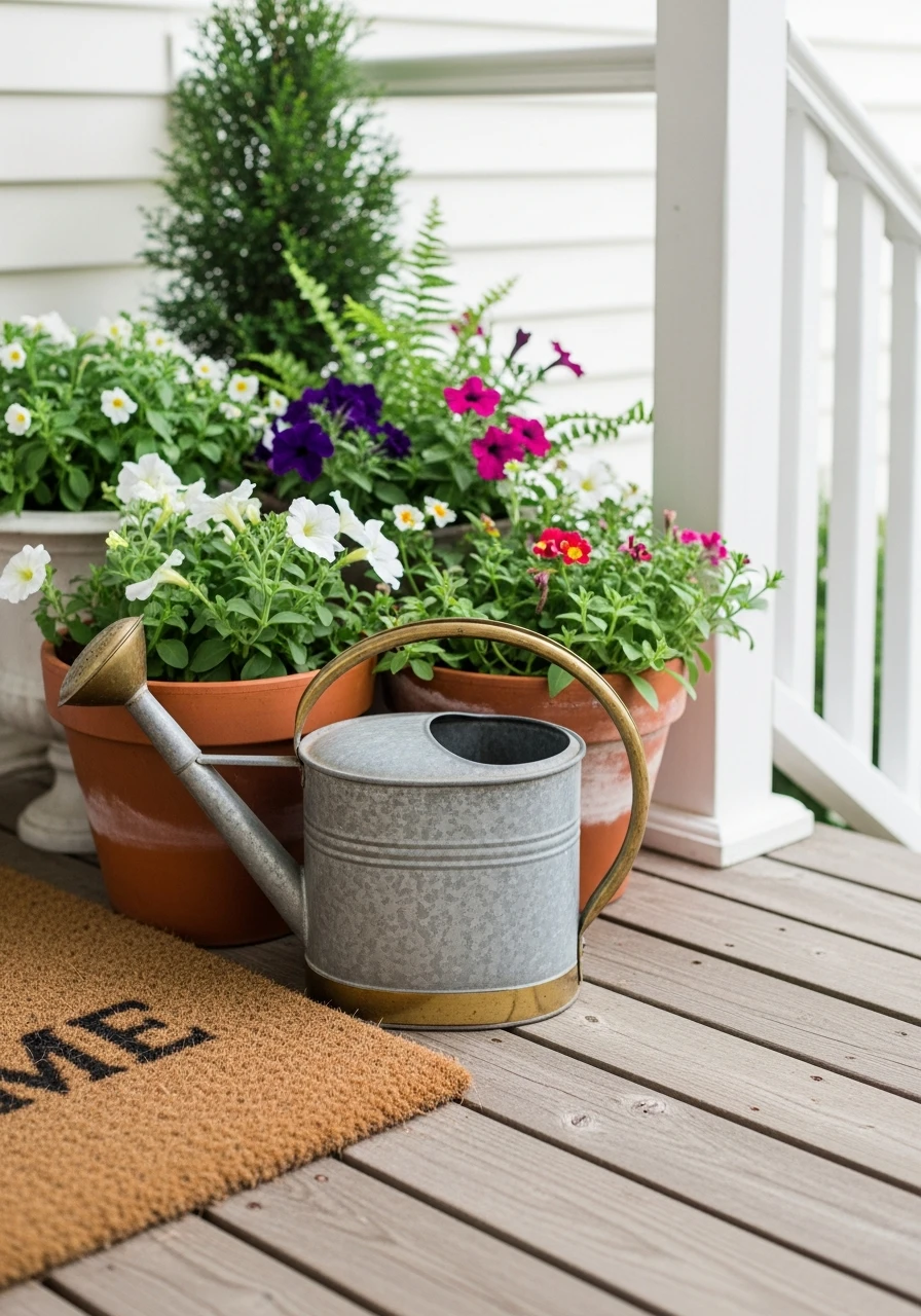 Decorative Watering Can - 50 Small Front Porch Decorating Ideas That Look Expensive (But Are Totally Budget-Friendly)