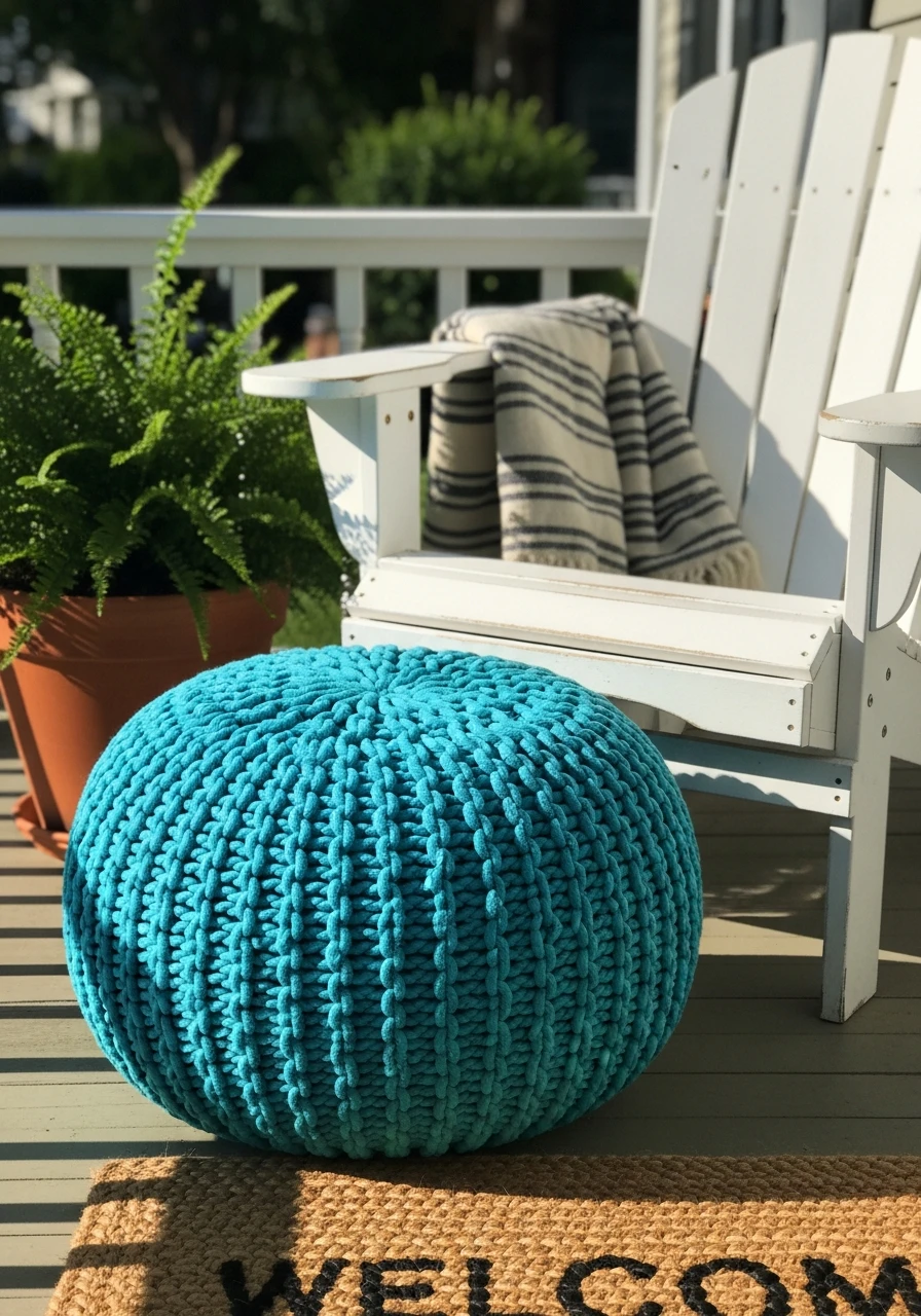 Add a Colorful Pouf - 50 Small Front Porch Decorating Ideas That Look Expensive (But Are Totally Budget-Friendly)