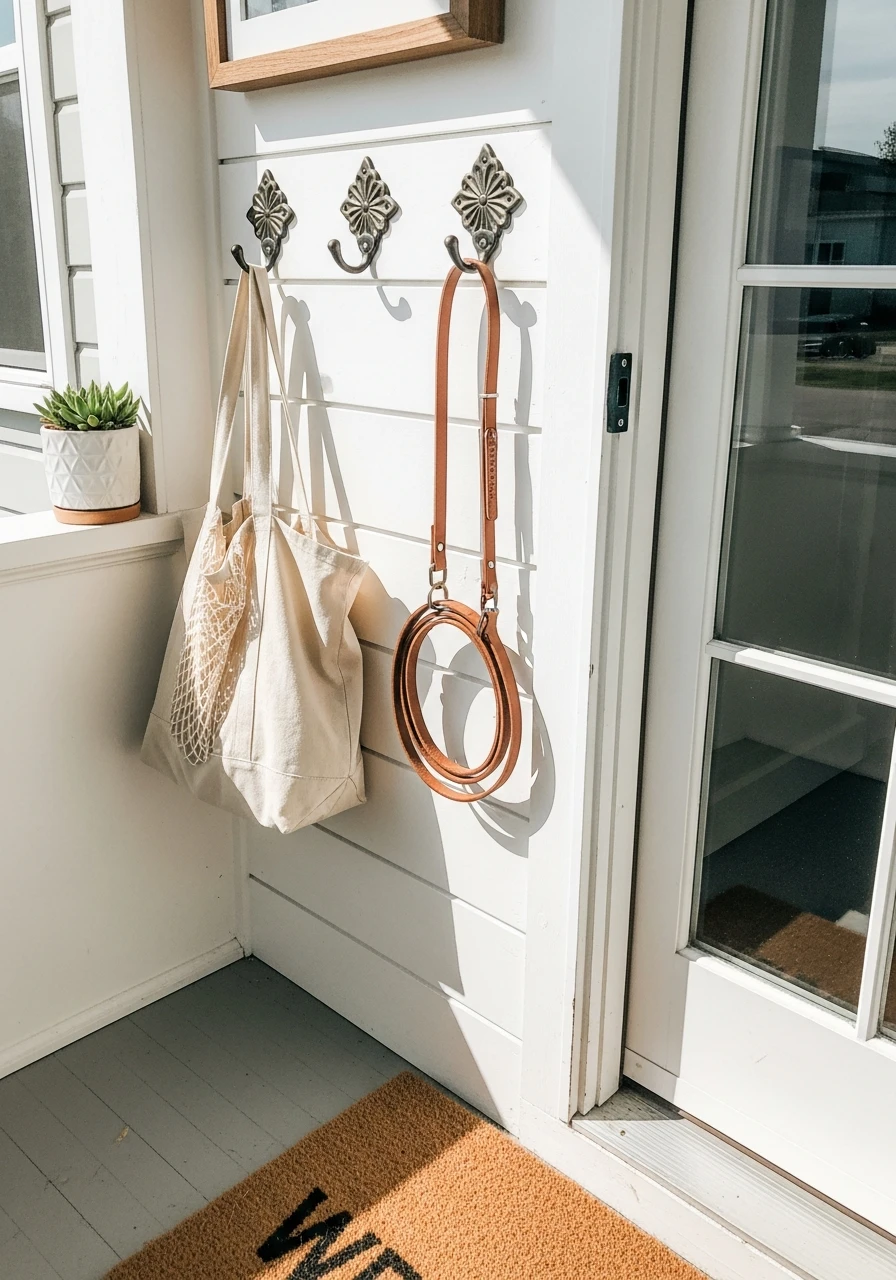 Install Hooks for Bags - 50 Small Front Porch Decorating Ideas That Look Expensive (But Are Totally Budget-Friendly)