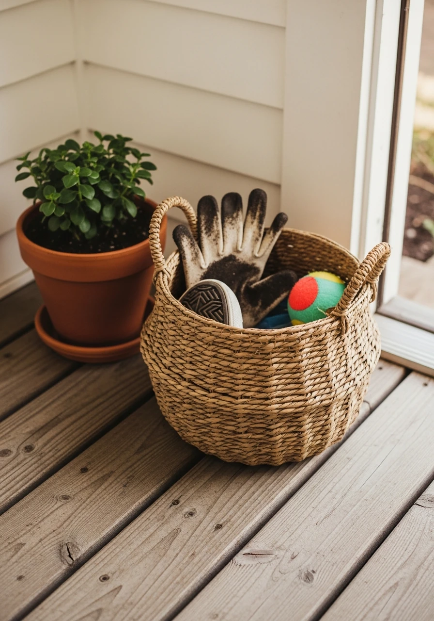 Small Woven Basket - 50 Small Front Porch Decorating Ideas That Look Expensive (But Are Totally Budget-Friendly)
