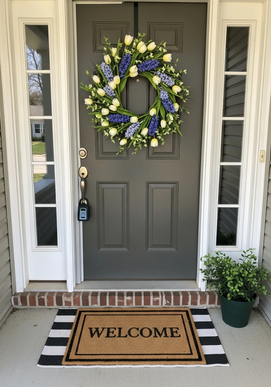 Seasonal Wreath Swap - 50 Small Front Porch Decorating Ideas That Look Expensive (But Are Totally Budget-Friendly)