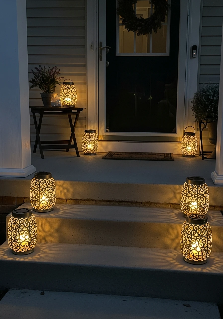 Solar Powered Ambiance - 50 Small Front Porch Decorating Ideas That Look Expensive (But Are Totally Budget-Friendly)