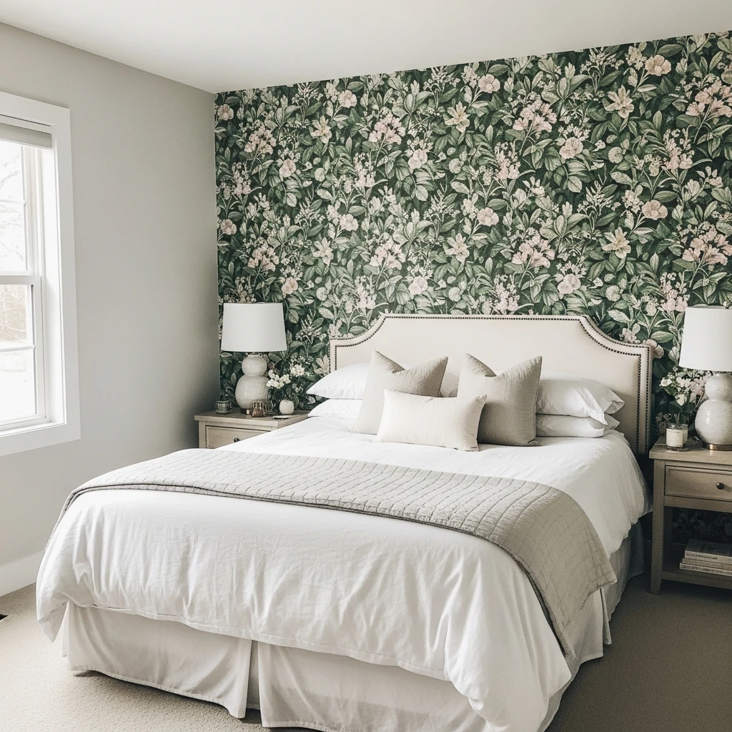 Botanical Wallpaper Accent Wall - 50 Easy Spring Bedroom Ideas To Refresh Your Space Now