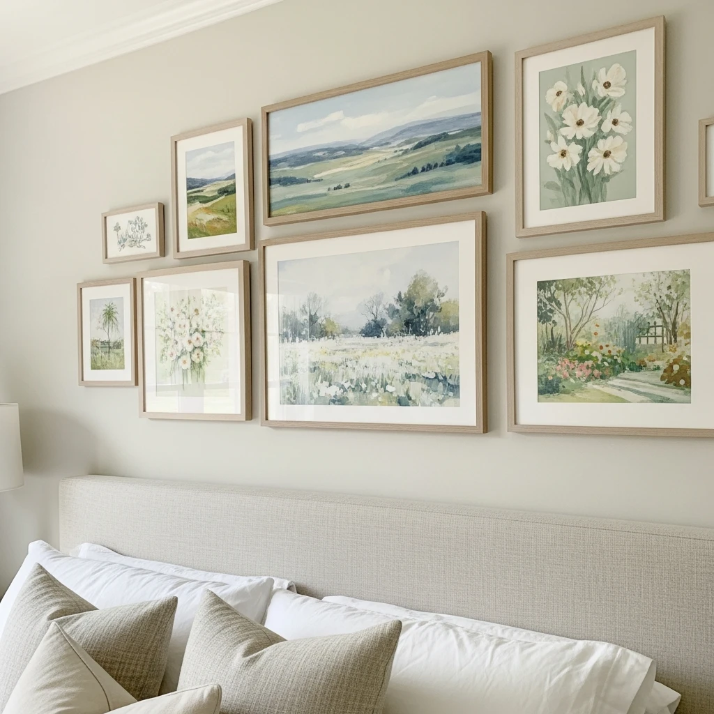 Spring Landscape Gallery Wall - 50 Easy Spring Bedroom Ideas To Refresh Your Space Now