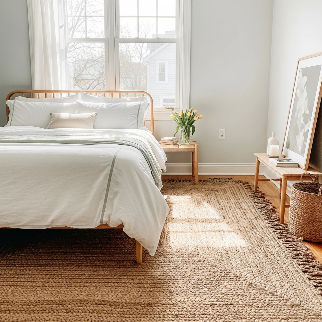 Natural Jute or Sisal Rugs - 50 Easy Spring Bedroom Ideas To Refresh Your Space Now