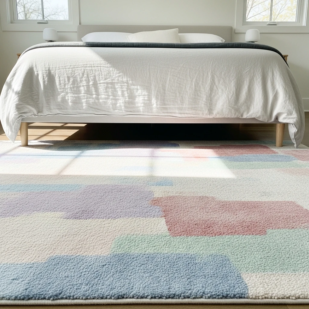 Pastel Area Rug Under the Bed - 50 Easy Spring Bedroom Ideas To Refresh Your Space Now