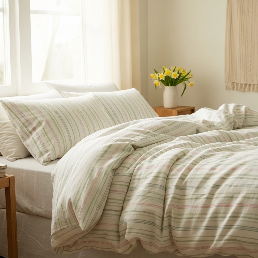 Soft Stripes or Subtle Patterns - 50 Easy Spring Bedroom Ideas To Refresh Your Space Now