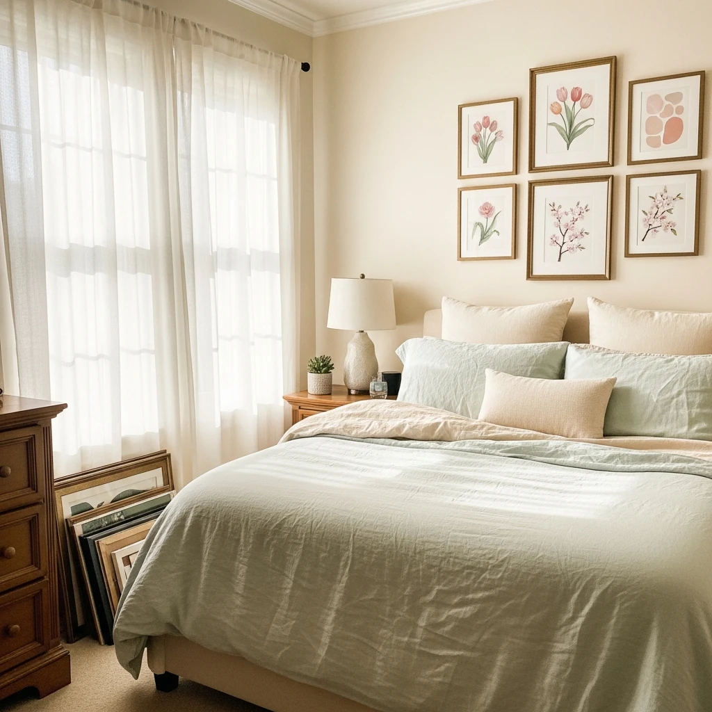 Rotate Seasonal Artwork - 50 Easy Spring Bedroom Ideas To Refresh Your Space Now