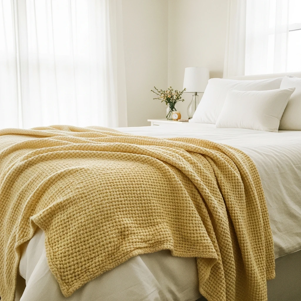 Textured Spring Throw Blankets - 50 Easy Spring Bedroom Ideas To Refresh Your Space Now