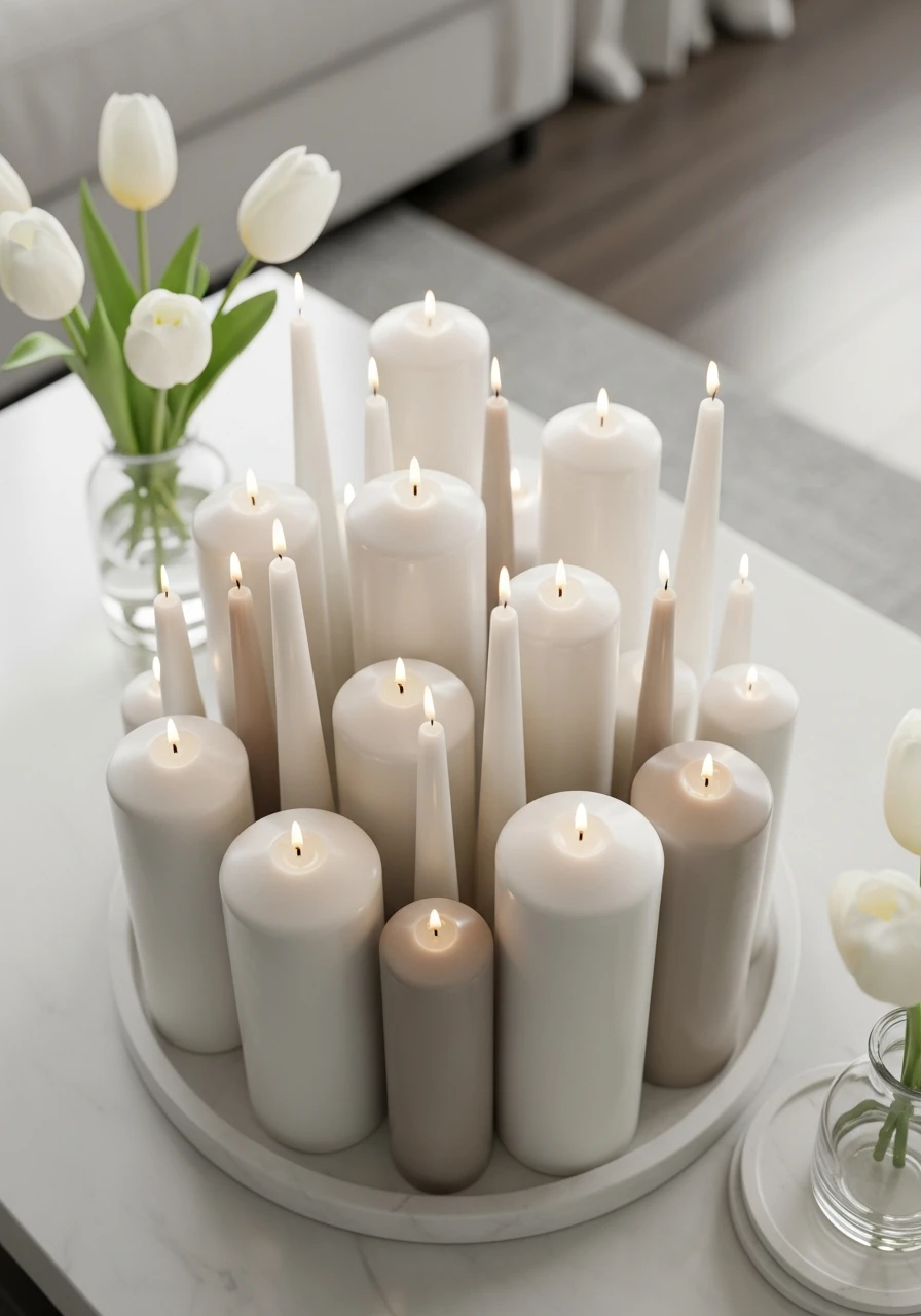 Cluster Different Height Candles - 50 Easy Spring Coffee Table Decor Ideas for a Fresh Look