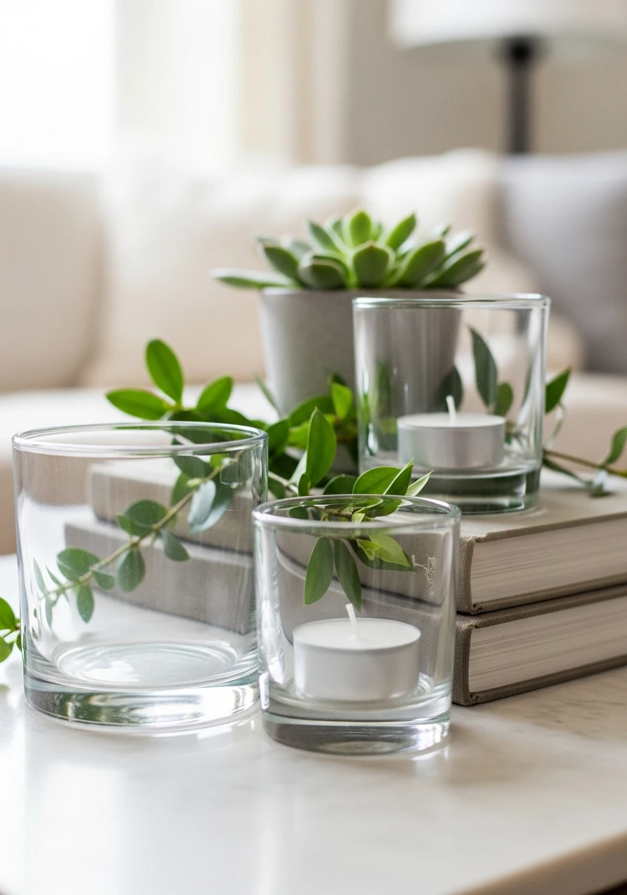 Clear Glass Tealight Holders - 50 Easy Spring Coffee Table Decor Ideas for a Fresh Look