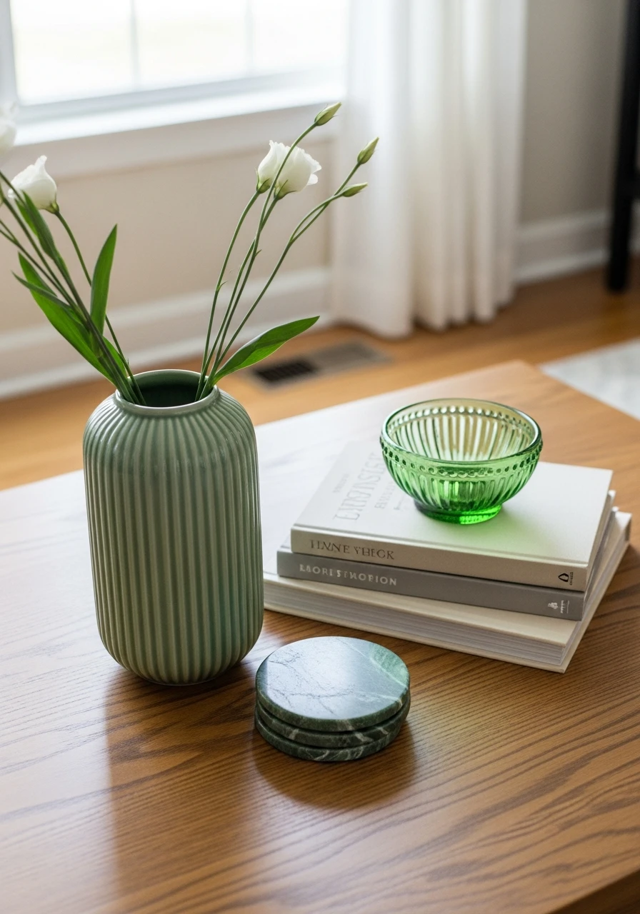 Use Green Toned Accents - 50 Easy Spring Coffee Table Decor Ideas for a Fresh Look