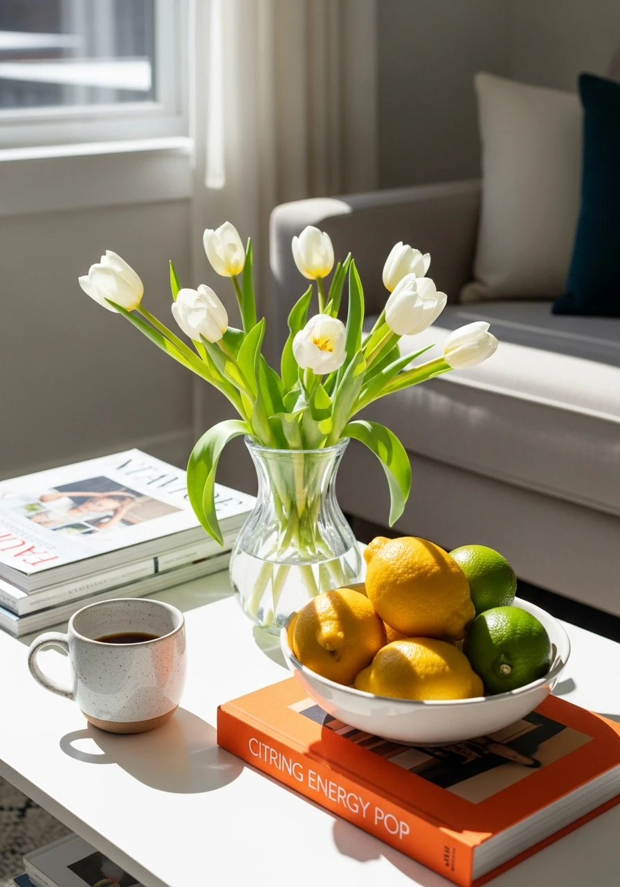Citrus Color Energy Pop - 50 Easy Spring Coffee Table Decor Ideas for a Fresh Look